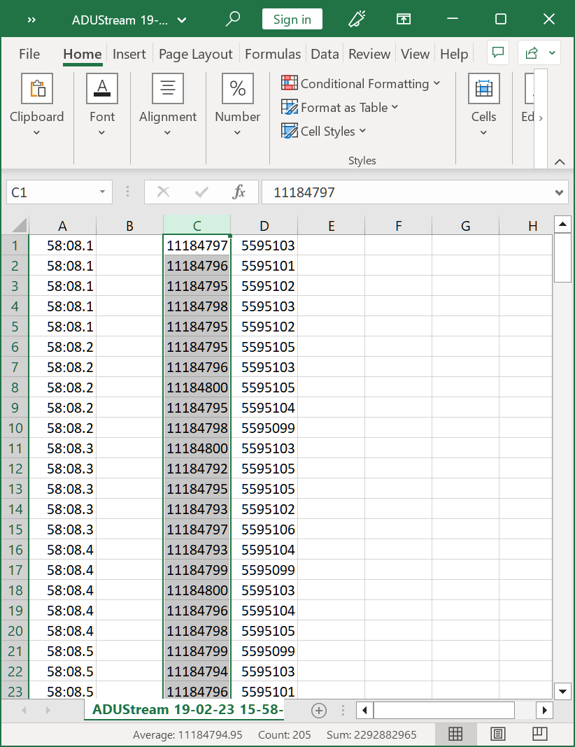 USB Data in Excel File