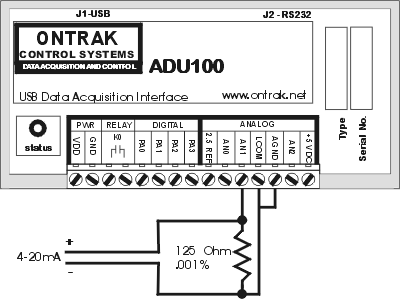 ADU100 4-20mA Connection Diagram