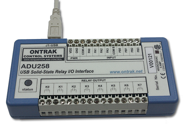 ADU258 8-channel USB Relay I/O Interface module ( 5-Amp.)