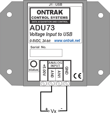 ADU73 Voltage Input to USB Connection to DC Voltage Source