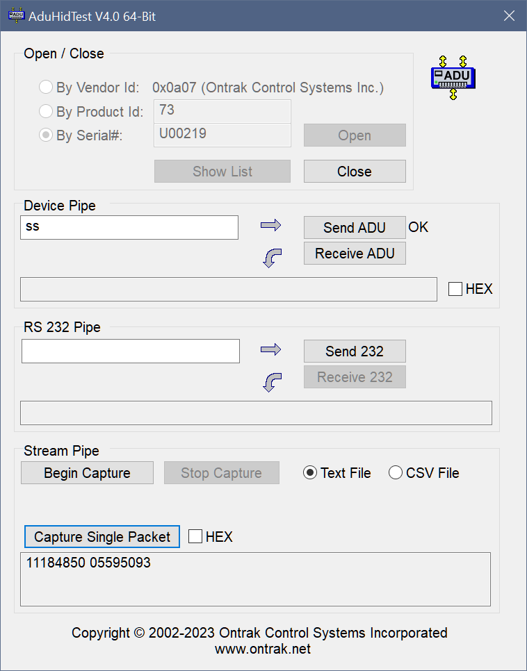 ADU73 Voltage Input to USB caturing Data Packet