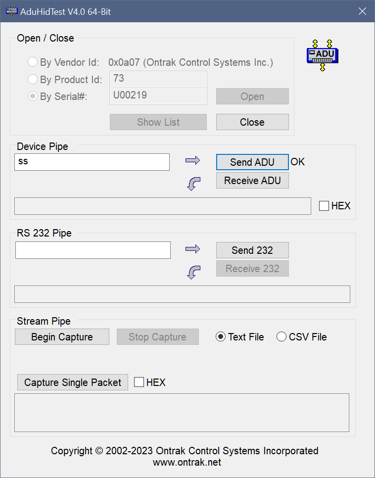 ADU73 Voltage Input to USB Stream Start