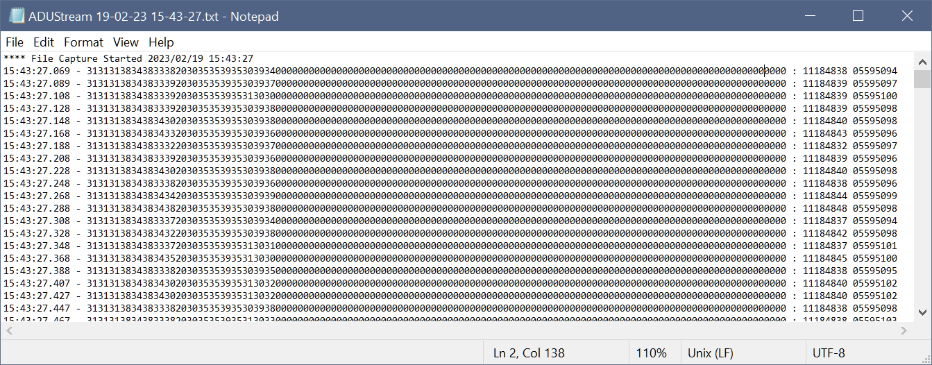 USB Streaming Data Text File