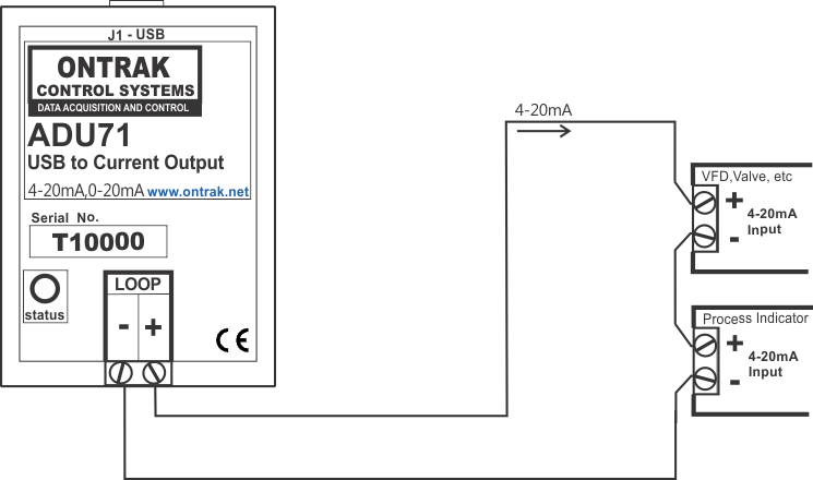 ADU71 USB to 4-20mA Current Connection Diagram #2